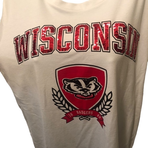 Pink VS Collegiate Collection WISCONSIN BADGERS White Crew Neck Tee Sz. M BLING - Picture 4 of 8